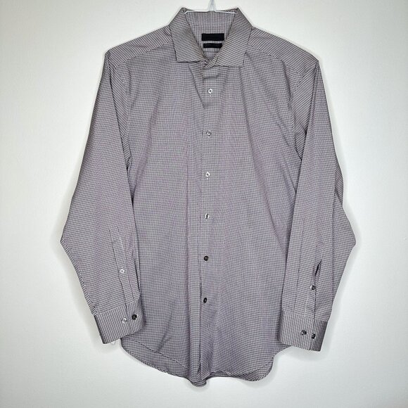 Calvin Klein Slim Fit Dress Shirt 16.5 32/33 Burgundy Check Button-Up Career Top - Picture 1 of 6